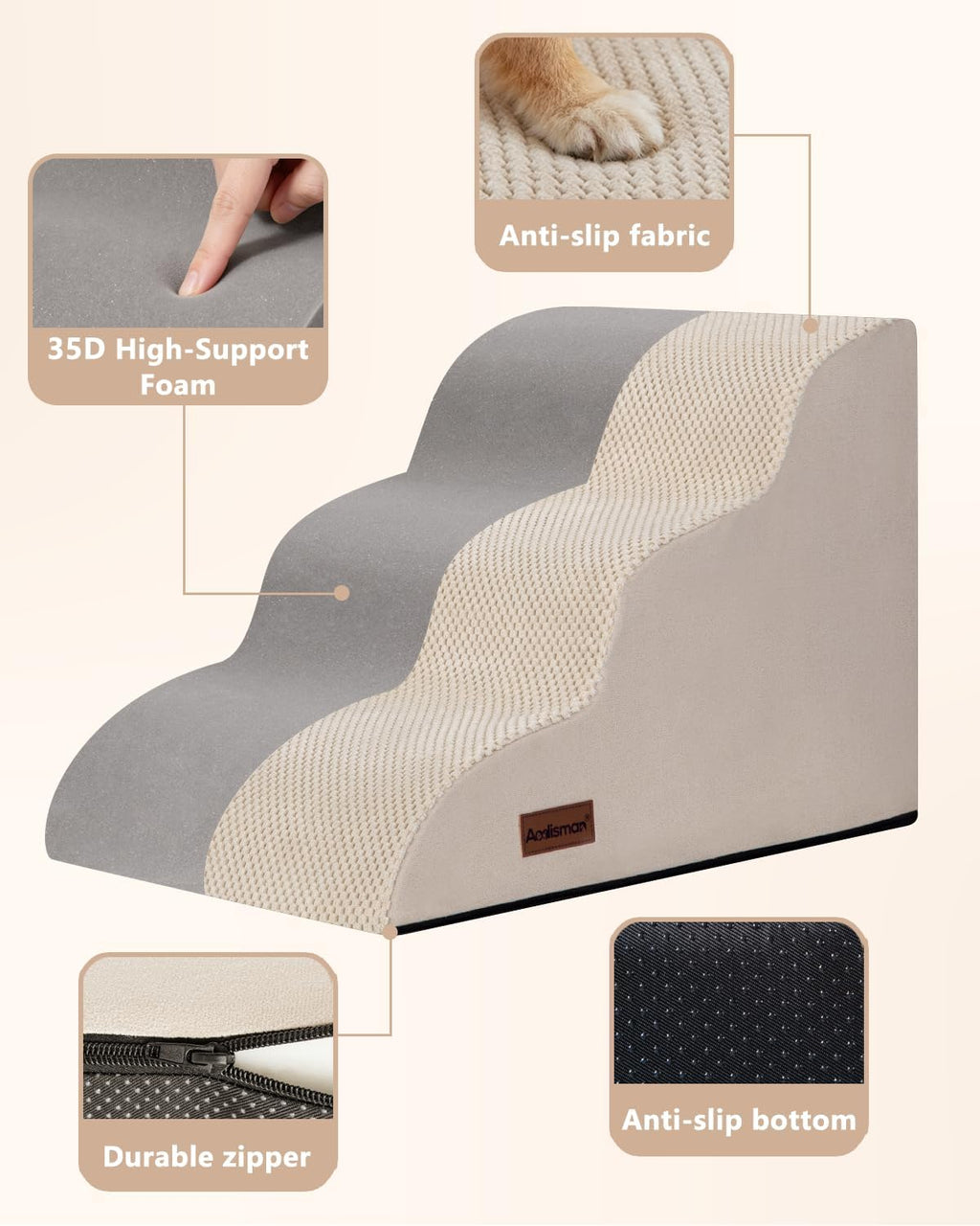 Aodisman Dog Stairs for Small Dogs,3 Step Dog Ramp for Couch,Non-Slip Steps
