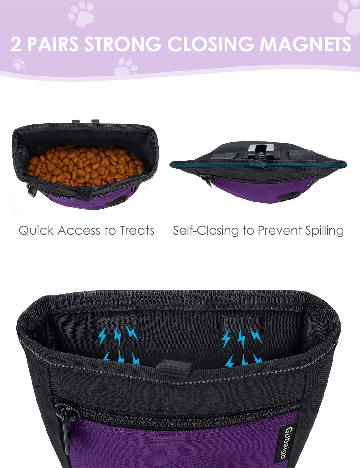 Gobeigo 2 Cup Dog Treat Pouch with Training Clicker(Black/Purple)