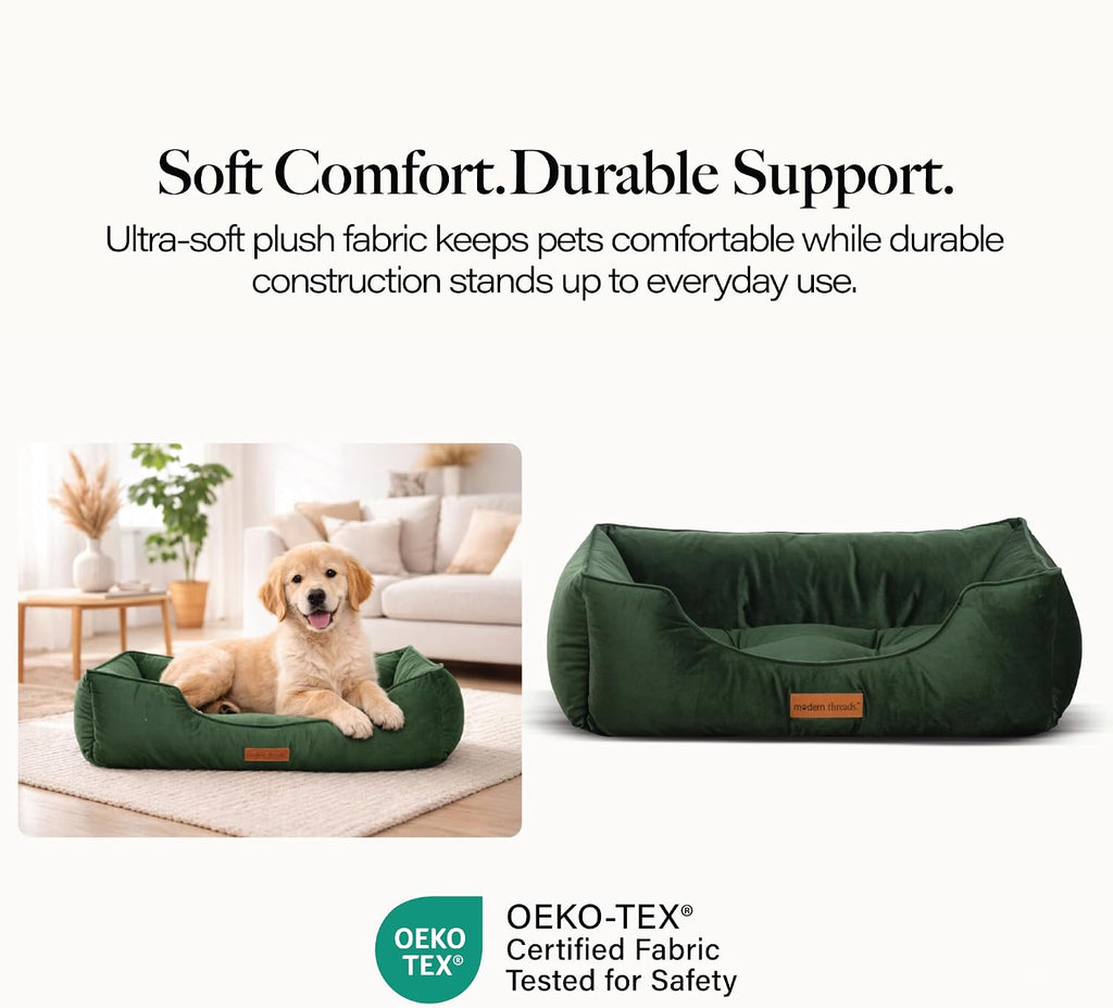 Modern Threads Luxury Dog Bed - Comfortable Tufted Velvet Cushion for Small to Large Dogs - Machine Washable - Durable & Cute Sleep Space for Pets - Pamper Your Pet with Cozy Beds - Forest Green