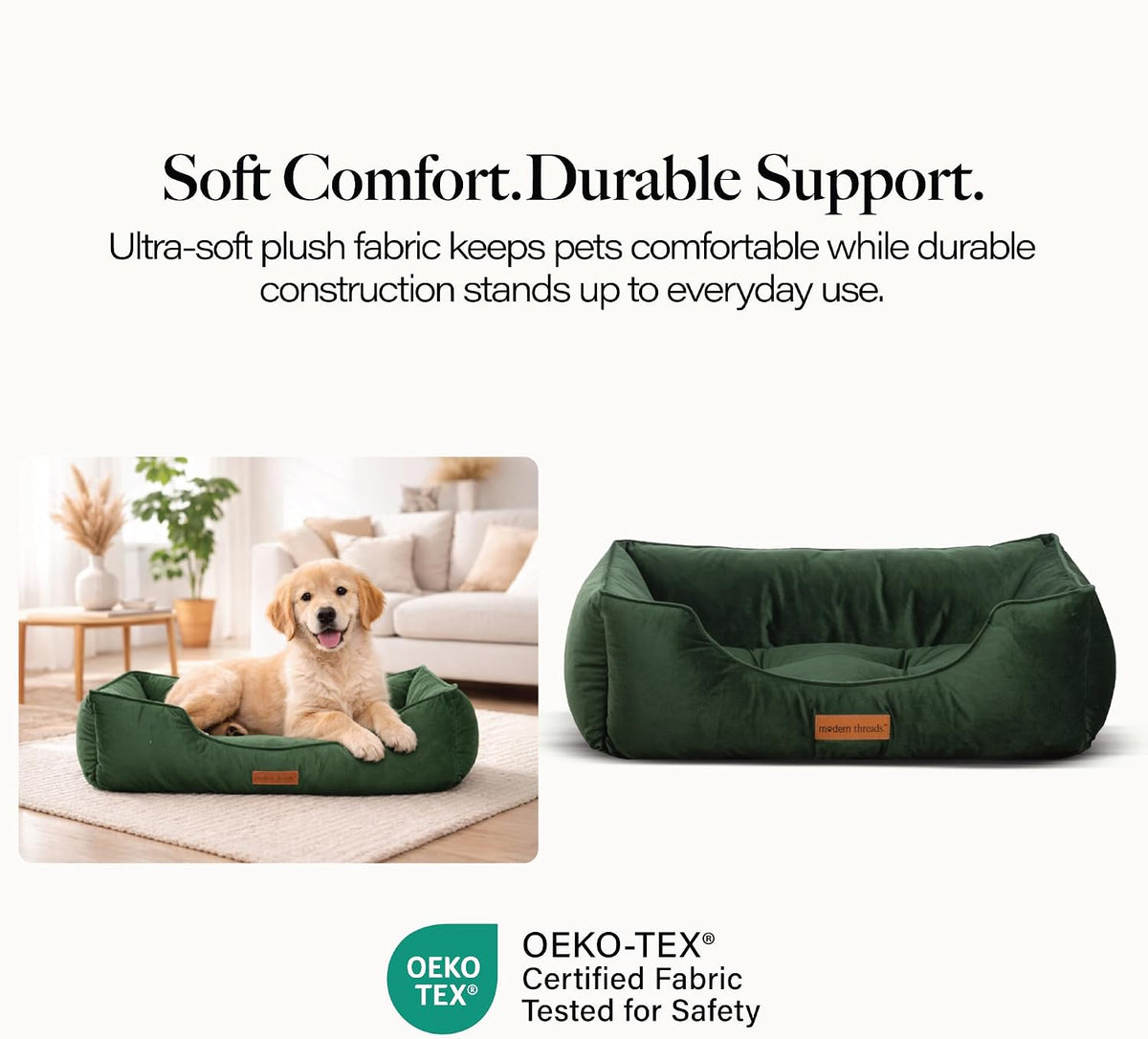 Modern Threads Luxury Dog Bed - Comfortable Tufted Velvet Cushion for Small to Large Dogs - Machine Washable - Durable & Cute Sleep Space for Pets - Pamper Your Pet with Cozy Beds - Forest Green