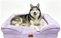 Spotted Play Orthopedic Dog Bed with Sides - Sofa Beds for Large Dogs, Supportive Foam Pet Couch Bed with Washable Removable Cover, Waterproof Lining and Non-Slip Bottom, Purple - L-Plus