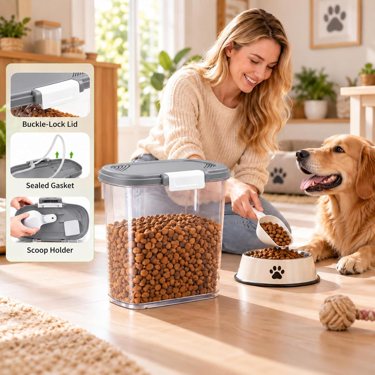 Airtight Dog Cat Food Storage Container 10 Lbs, Slim Tall Pet Food Bin