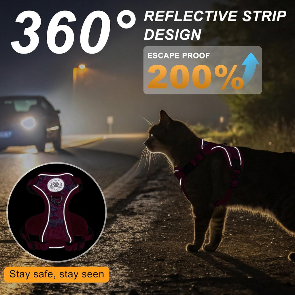 BEAUTYZOO Cat Harness and Leash,Escape Proof Easy-On Vest w/Neck Buckle, M