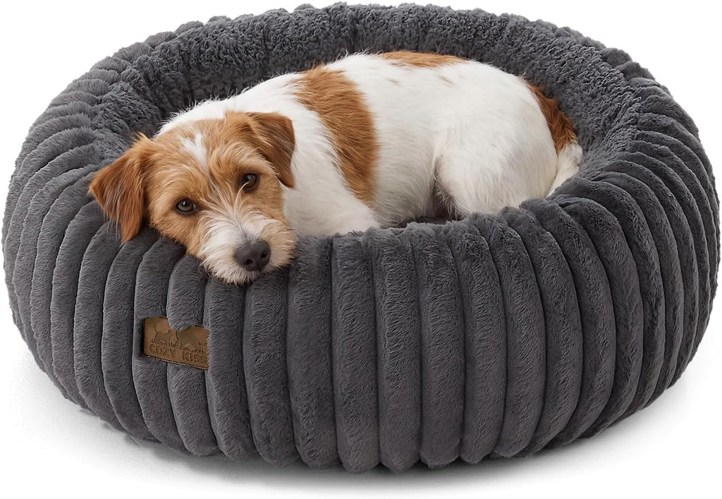 COZY KISS Calming Large Cat Bed, Donut Medium Dog Bed, 26in Grey
