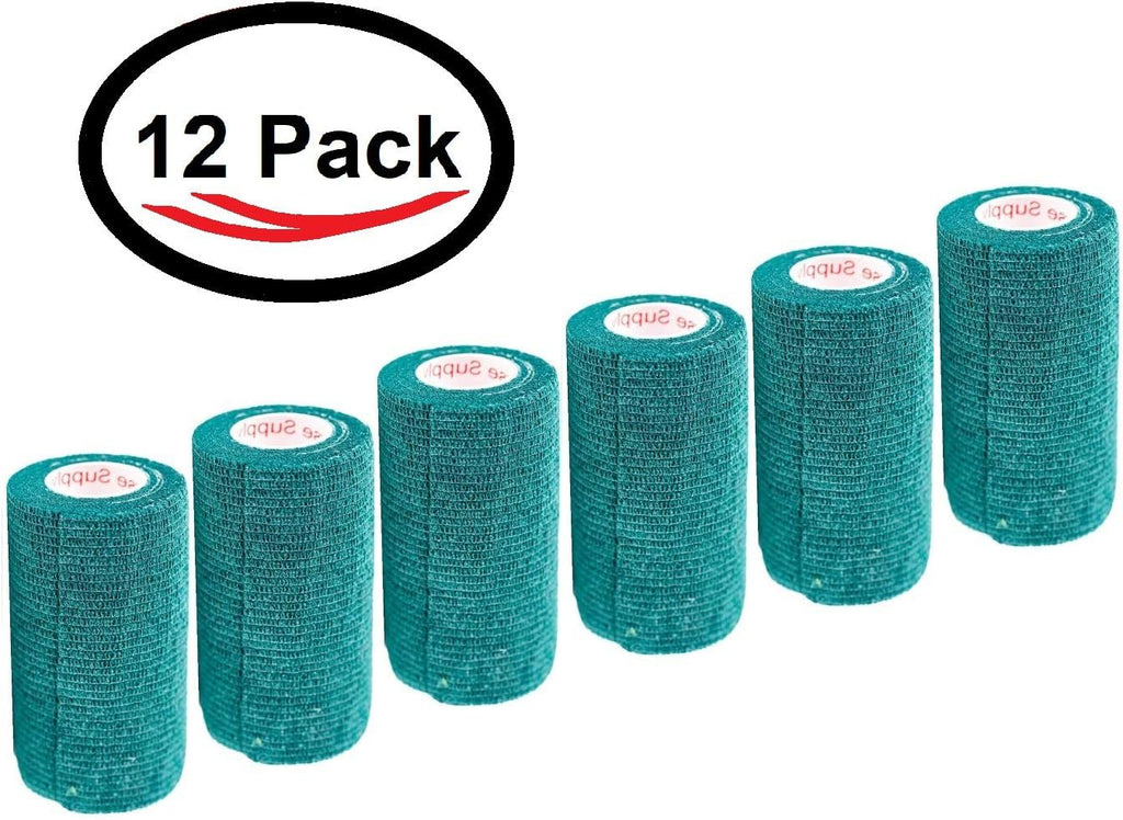 3 Inch Vet Wrap Tape Bulk (Hunter Green) (Pack of 12) Self Adhesive Adherent Adhering Flex Bandage Grip Roll for Dog Cat Pet Horse