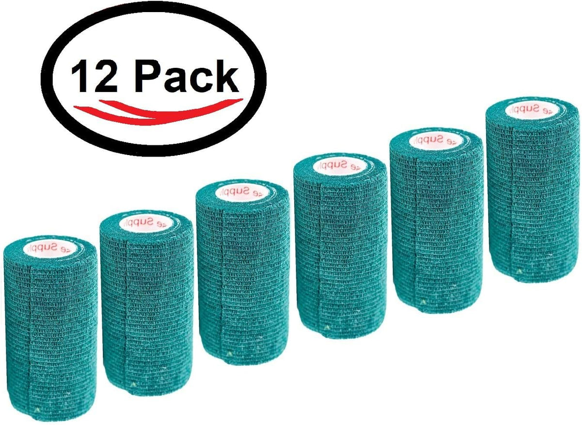 3 Inch Vet Wrap Tape Bulk (Hunter Green) (Pack of 12) Self Adhesive Adherent Adhering Flex Bandage Grip Roll for Dog Cat Pet Horse