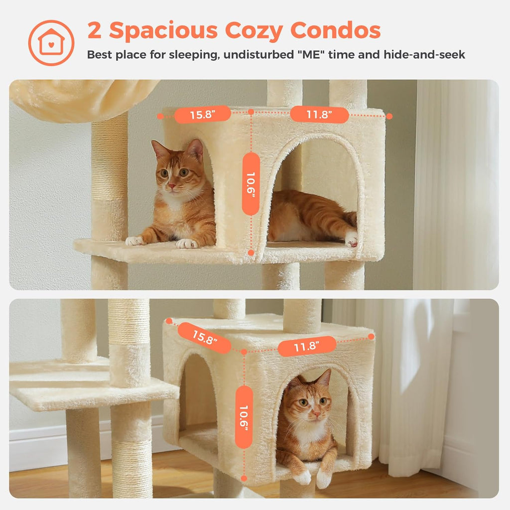 69" Tall Cat Tree for Indoor Cats Large Adult, Multi-Level Cat Tower