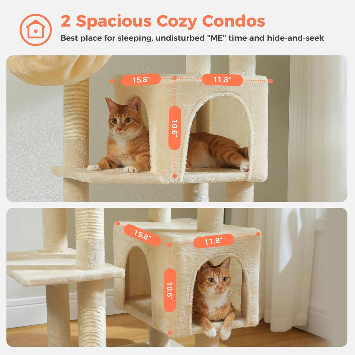69" Tall Cat Tree for Indoor Cats Large Adult, Multi-Level Cat Tower