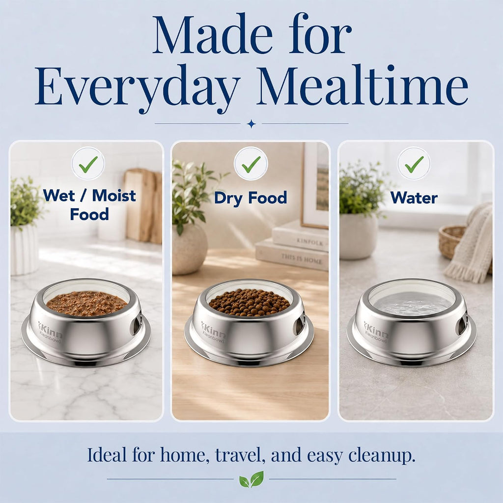 Kinn Kleanbowl Pet Bowl Stainless Steel Frame, 8 oz (Pack of 2) | Compostable Refills, Spill-Proof Stable, Disposable, No Plastic 
