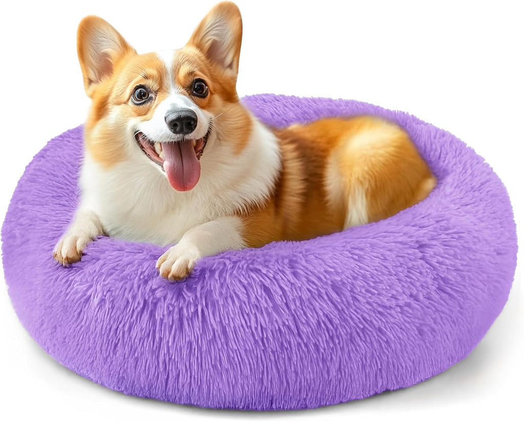 28in Large Dog Bed, Calming Donut Bed for Puppy and Kitten (Purple)