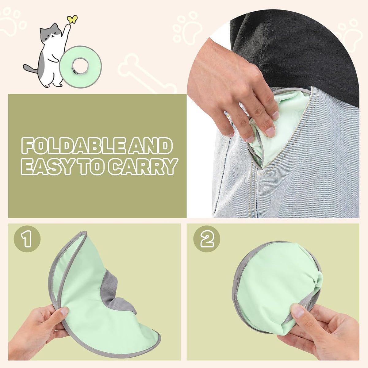 Avont Lightweight Waterproof Foldable Cone, Soft E-Collar - S Green