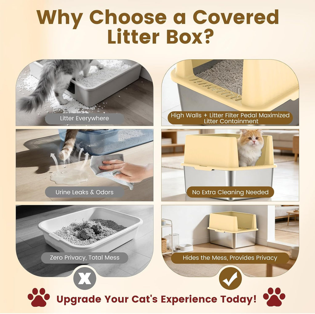 Stainless Steel Small Cat Litter Box, 11.8" High Sides, Low Entry | Non-Stick Surface for Easy Scooping, Odor-Resistant Stainless Steel, Anti-Leak Design, Compact Size for Small Spaces