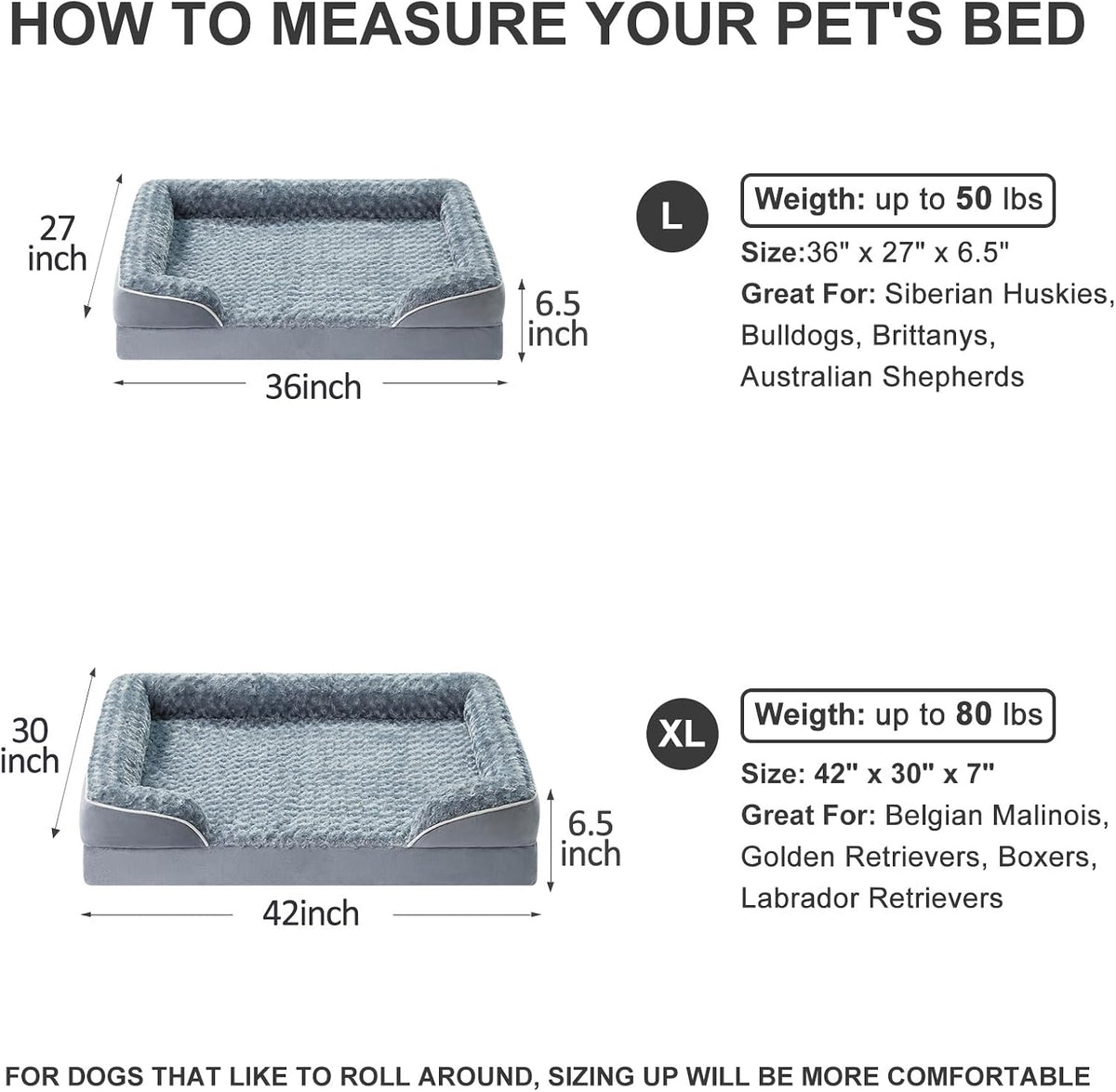 WNPETHOME Orthopedic Washable Dog Bed Large for Senior Dog Cozy Sleep