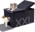 MEEXPAWS Cat Litter Box Enclosure Furniture XXL Velvet Lift Design Lid | Extra Large Hidden Cat Washroom Bench Ottoman, Storage Cabinet Dog Proof, Urine Proof, Easy Clean, Quick Assembly, Black