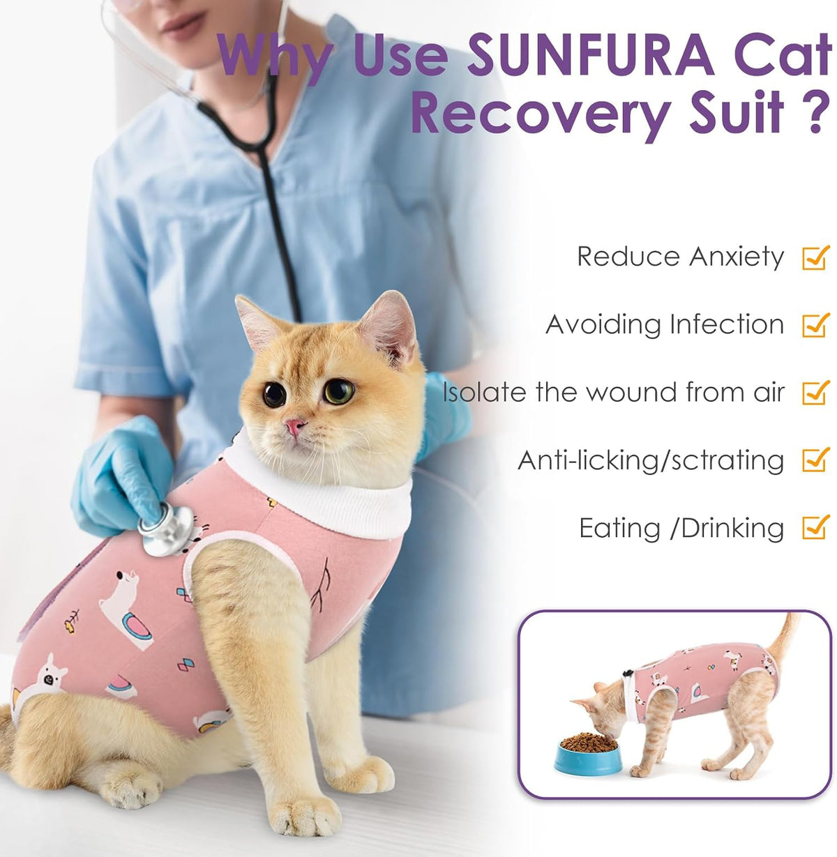Cat Recovery Suit, Soft Kitten Onesie for Cats After Surgery Female