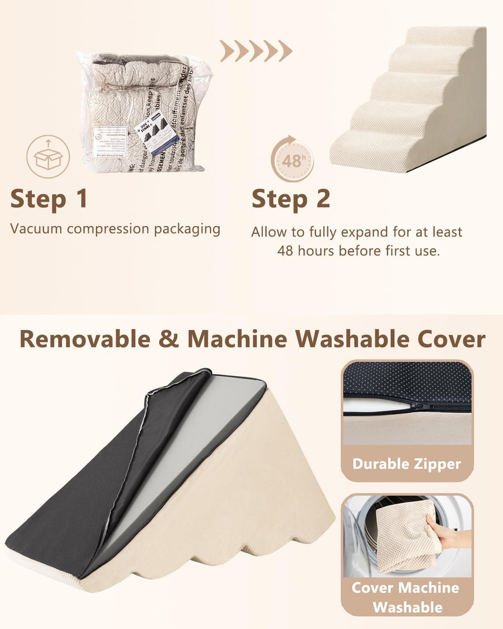 Aodisman Dog Stairs for High Beds,5 Step Pet Ramp for Dogs and Cats,22.4" H
