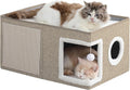 Extra-Wide Cat Houses for Indoor Cats, Large Cat Cave Bed with Fluffy Ball and Scratch Pad, Foldable Covered Kitten Bed for Multiple Cats, 23.6x16x13 inches, Khaki