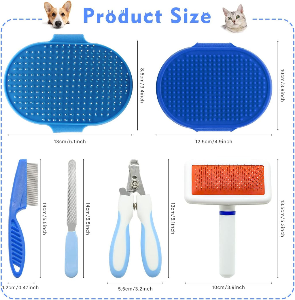 Pet Grooming Kit with Slicker Brush Bath Massage Glove Brush Pet Shedding Comb Nail Clipper Trimmer 6 Piece Set for Rabbit Kitten Guinea Pig Cat Chinchilla Ferret Small Animals