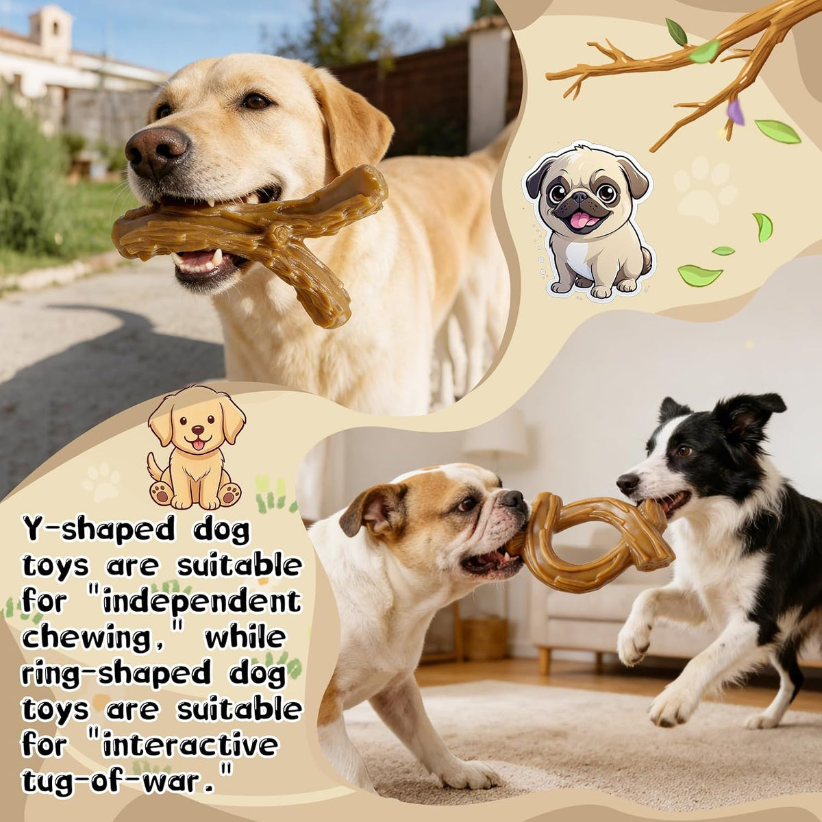 WOWBALA 2 Pack Dog Chew Toys for Aggressive Chewers,Indestructible Dog Toy for Medium Large Dogs, Chew Toys to Keep Dogs Busy,Super Chewer with Tough Nylon, Reduce Boredom & Anxiety