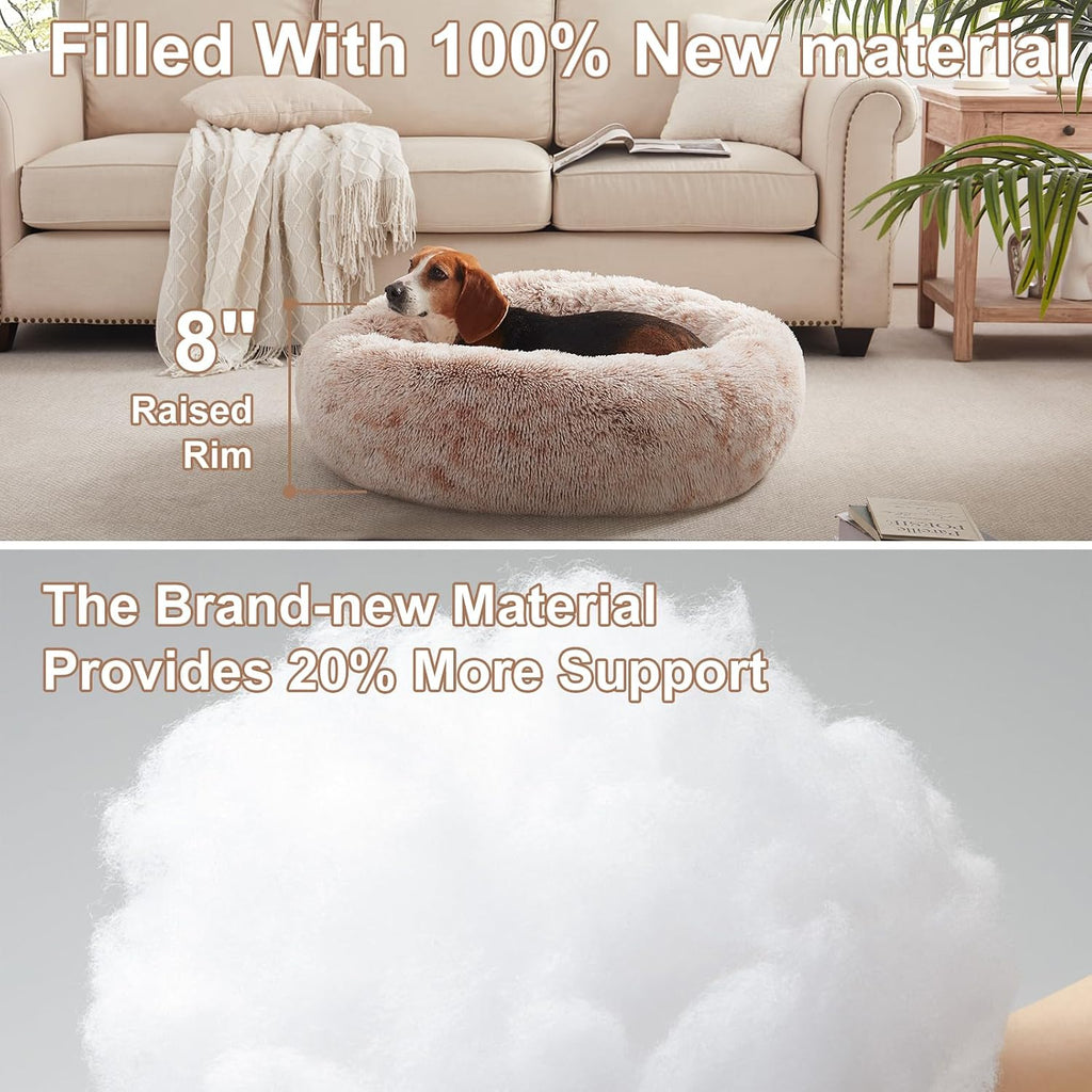 33 in Faux Fur Fluffy Donut Dog Bed for Medium Plus Dogs,Brown