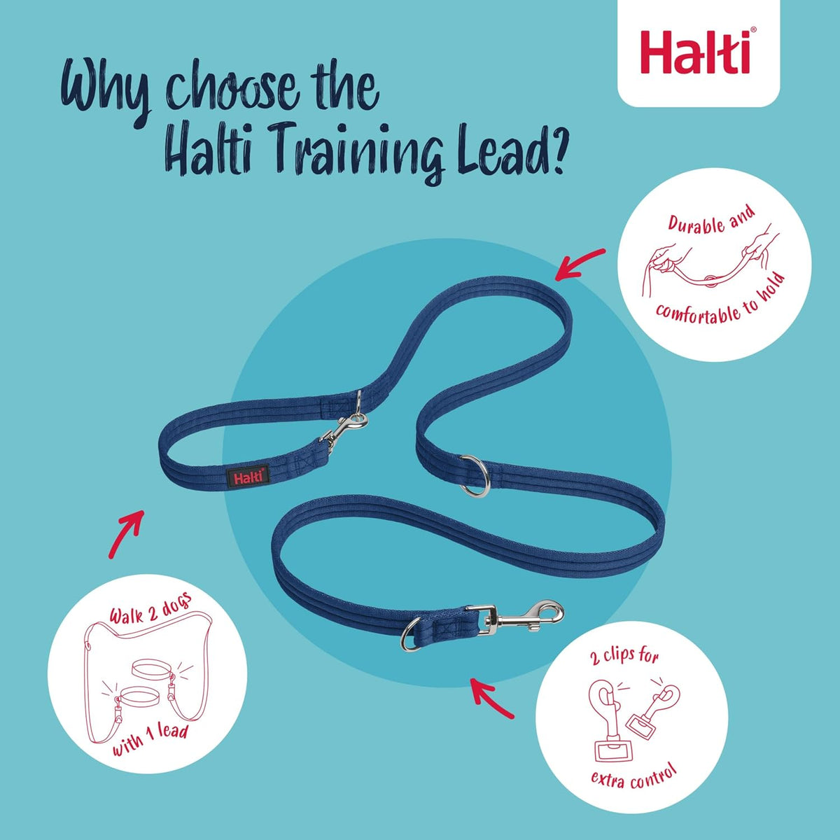 Halti Training Dog Leash | Size S, Cobalt Blue | 2m Length