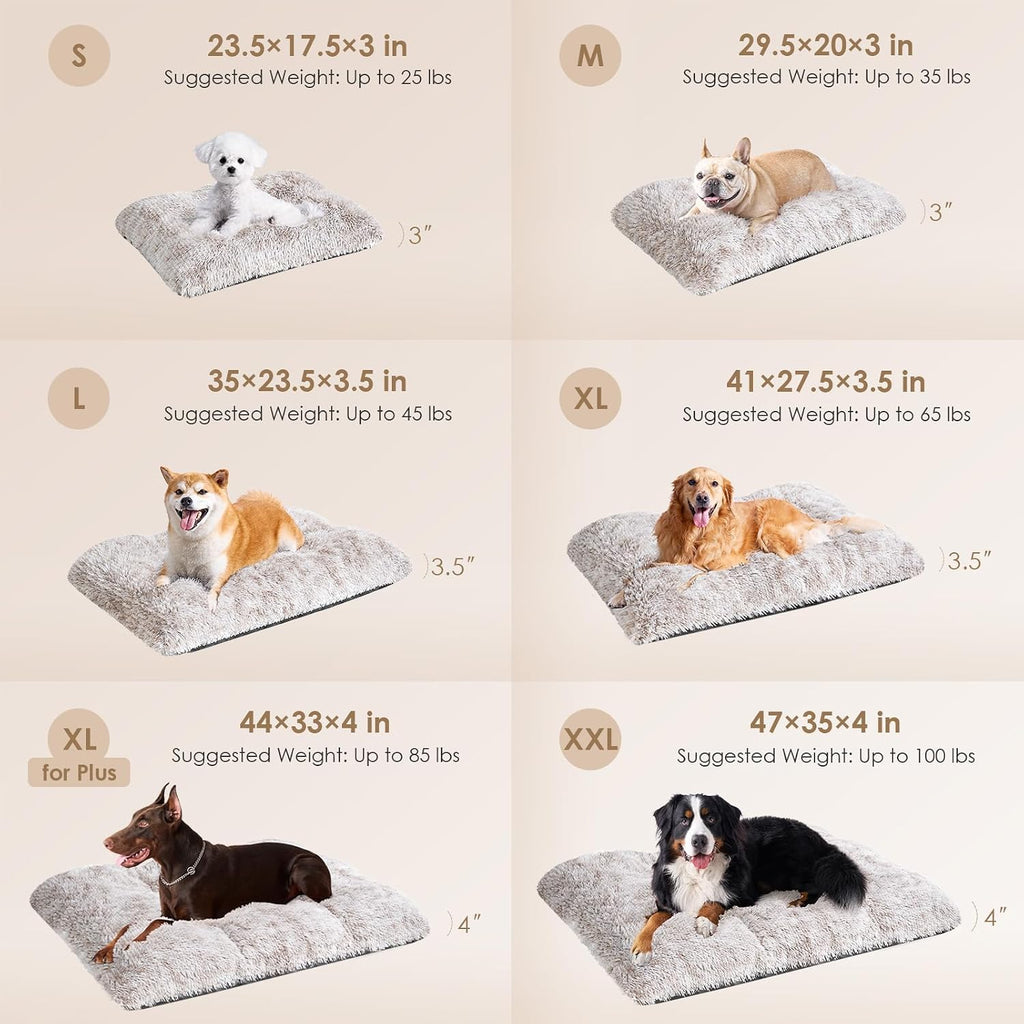 EHEYCIGA Fluffy Dog Crate Bed for Small Dogs, Plush Crate Pad, Brown