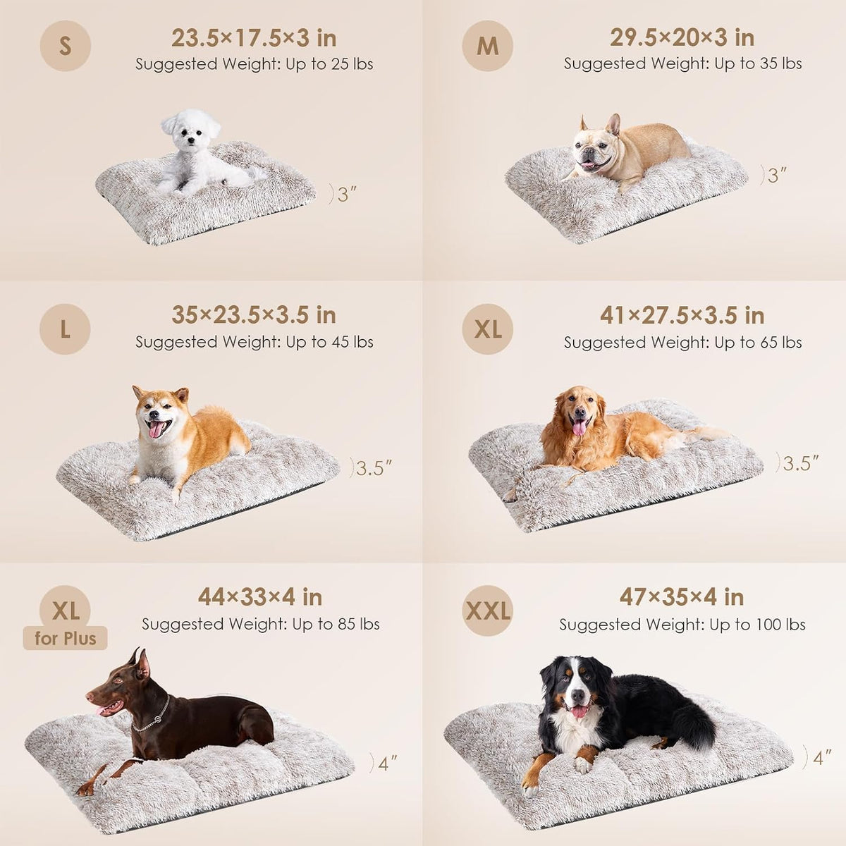 EHEYCIGA Fluffy Dog Crate Bed for Small Dogs, Plush Crate Pad, Brown