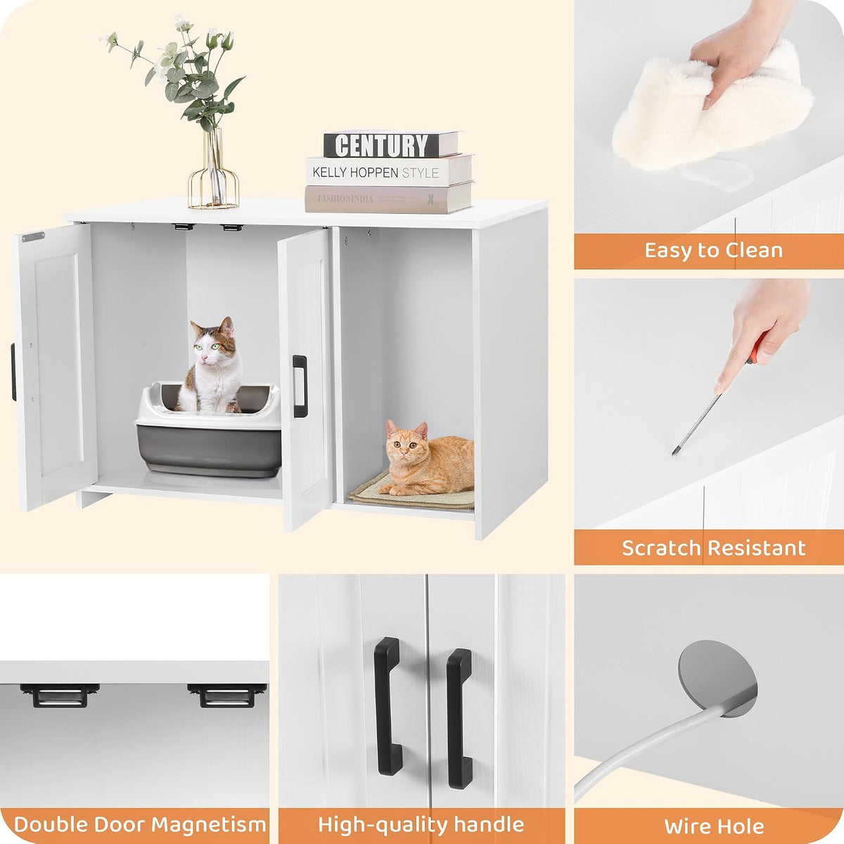 Dwanton Cat Litter Box Enclosure, with Scratching Mat, 27.6" x 18.2"x 19.6"