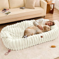 ChiXnuggle Orthopedic Human Dog Bed,Striped Faux Fur Washable Cover,Blanket