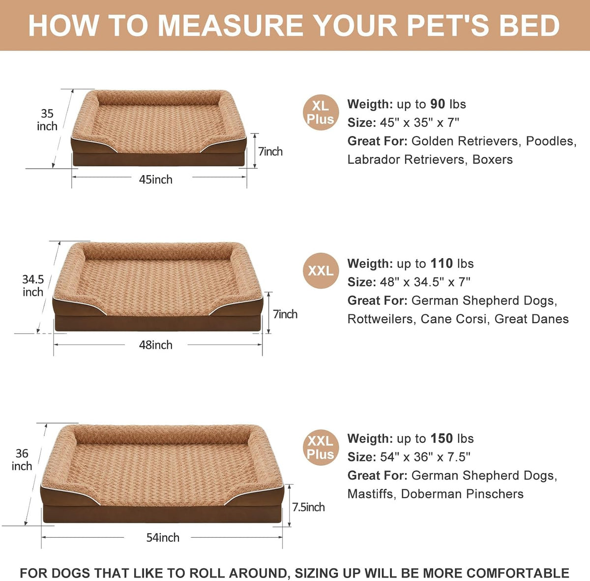 WNPETHOME Orthopedic Washable XL Dog Bed for Senior Dog Cozy Sleep