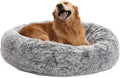 Bedfolks Calming Fluffy Donut Dog Bed for Large Dogs,Dark Grey, 36" Round