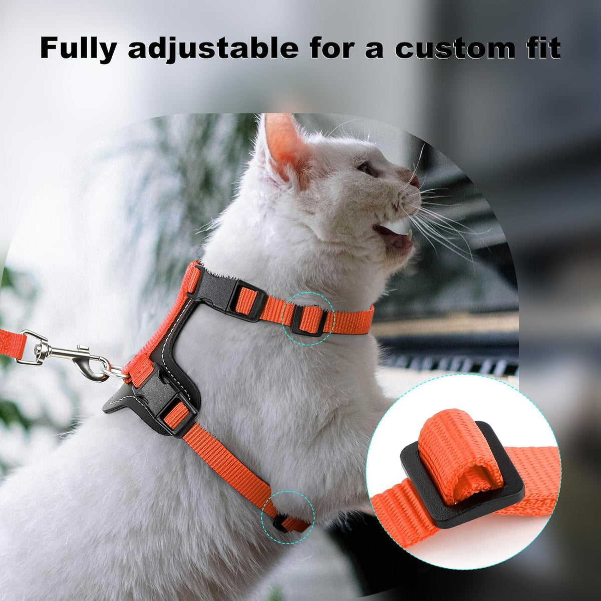 Plutus Pet Adjustable Cat Harness and Leash Set, with Leather Trim