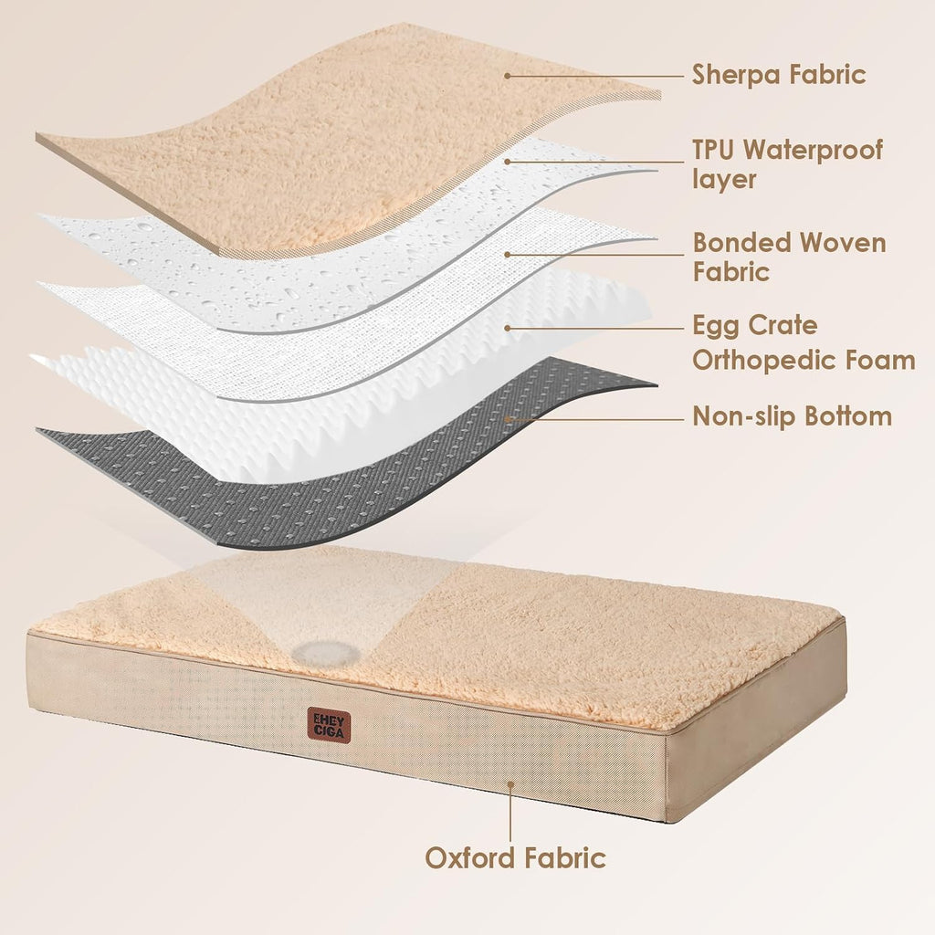 EHEYCIGA Orthopedic Dog Bed Large with Removable Washable Cover, 50IN Khaki