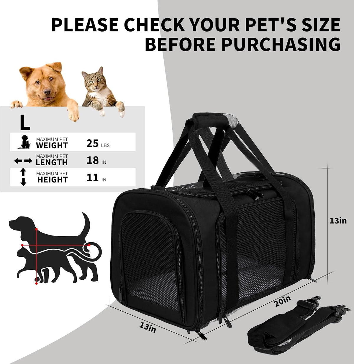 Carriers Soft-Sided Pet Carrier for Cats Dogs Under 15 lbs,TSA Airline Approved with 4 Ventilated Windows(Medium,Black)