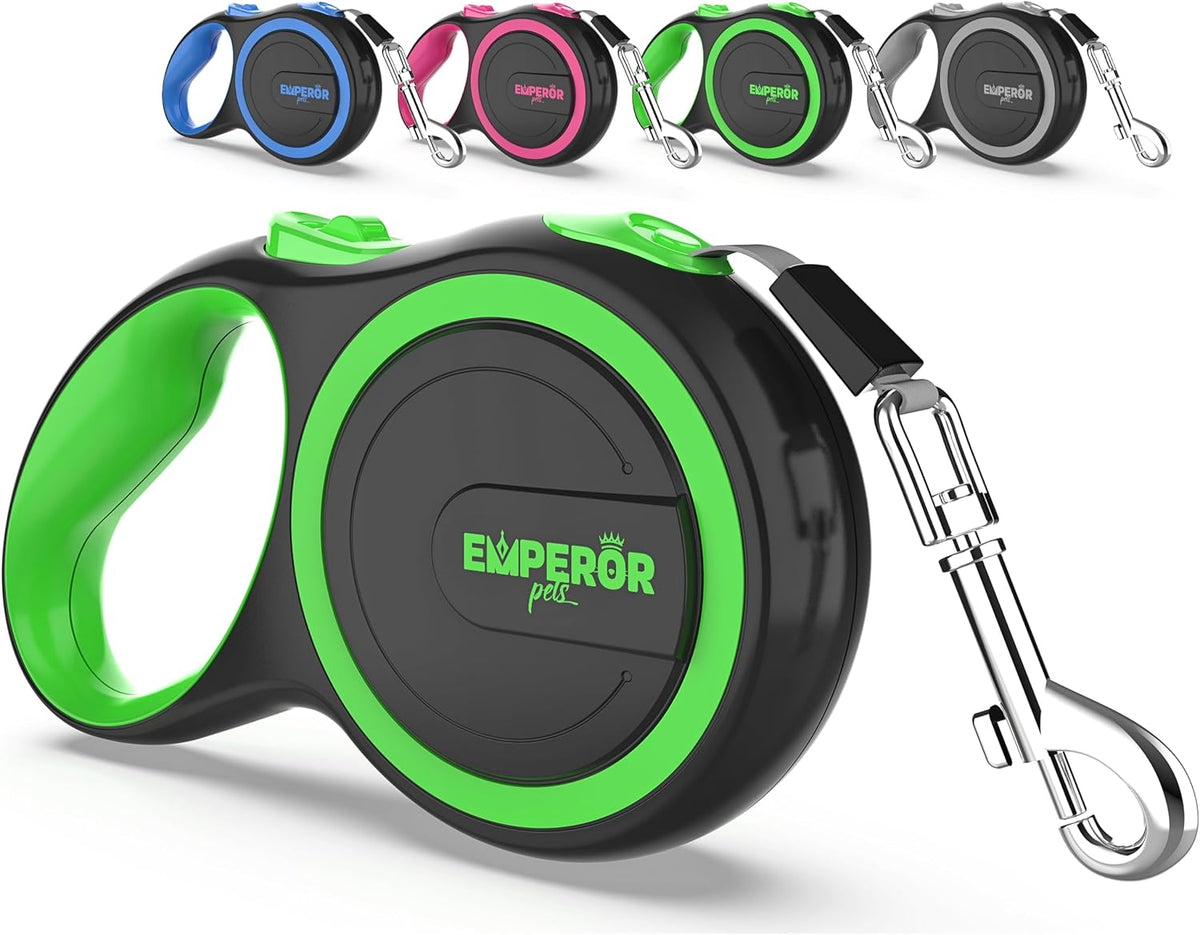 EMPEROR PETS 26.1 ft Retractable Dog Leash, for Dogs 10-110 lbs, Green