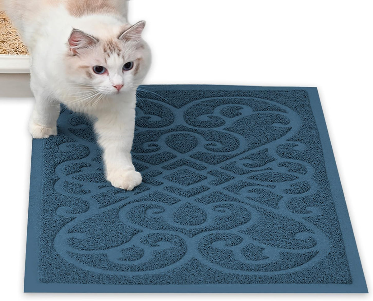 PetLike Cat Litter Box Mat, Thick Kitty Litter Trapping Mat, Durable,Waterproof &Washable with Non-Slip Backing, Soft on Kitty Paws and Easy to Clean, BPA Free 30x18,Sliver blue