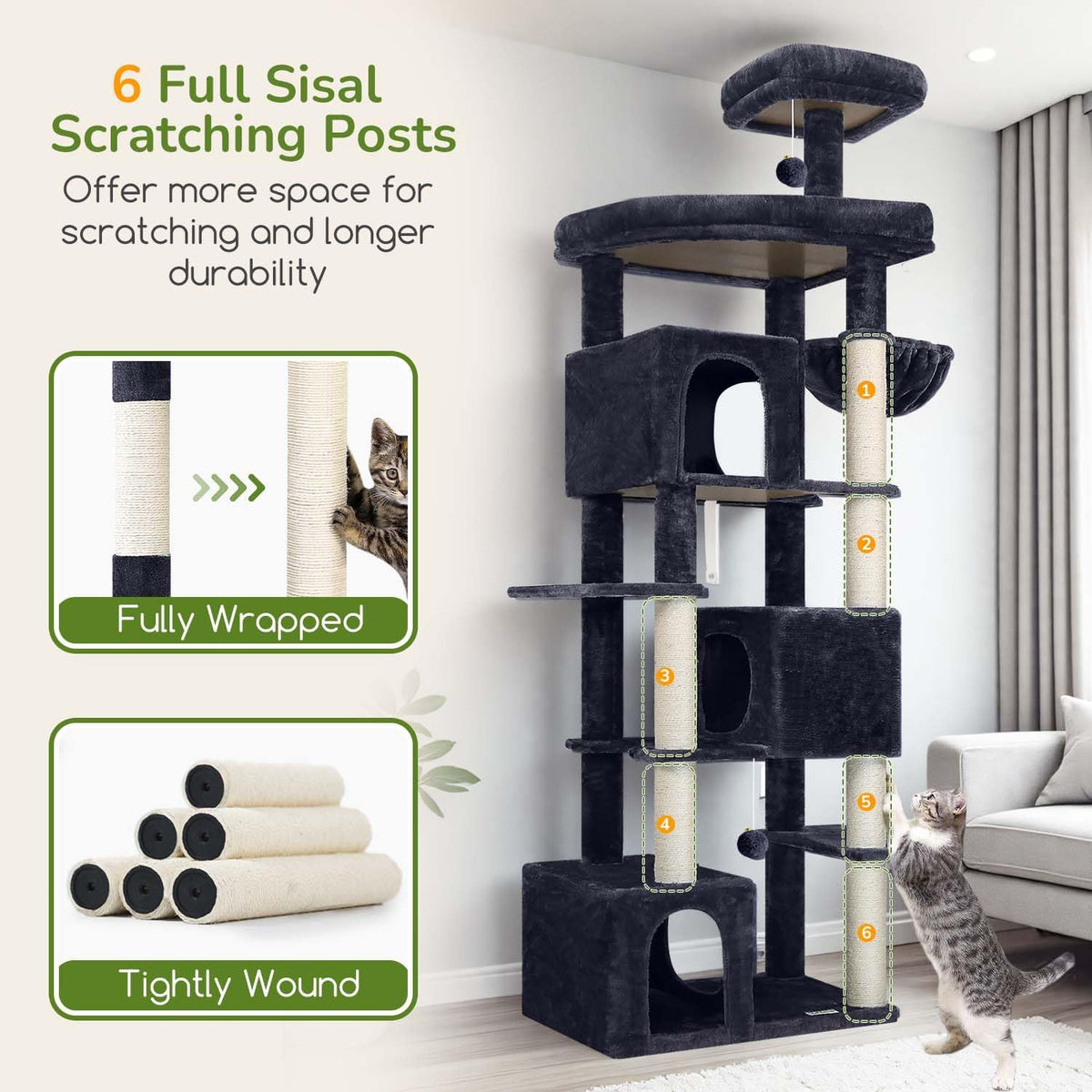Globlazer Large Cat Tree for Large Adult Cats, Tall Sturdy Cat Tower, S80