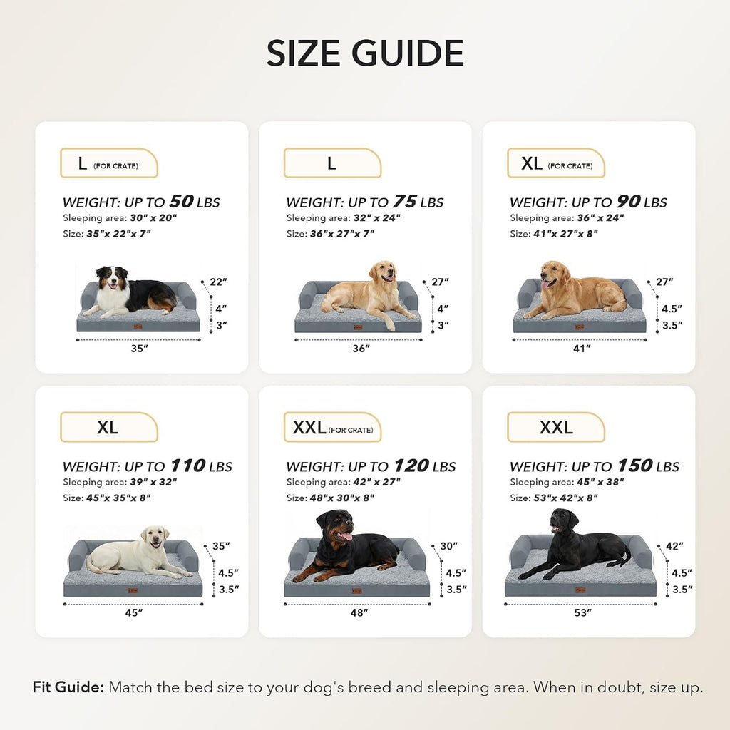 Waterproof Orthopedic Dog Bed for Extra Large Dogs, 41x27in, Grey