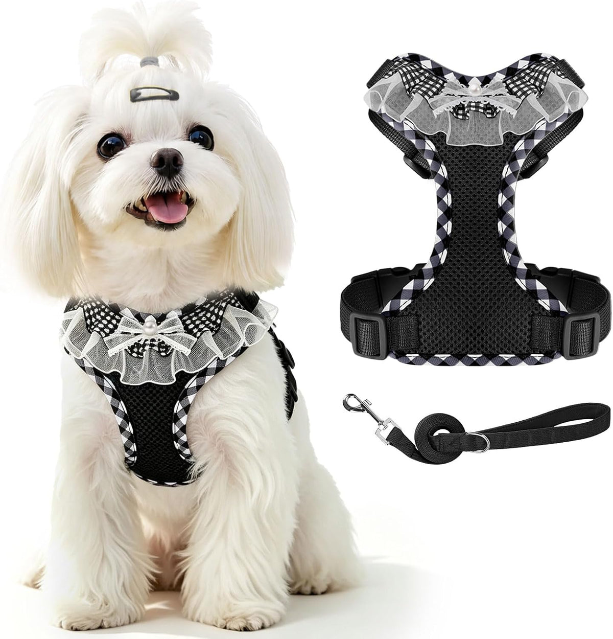 ABRRLO Cute Puppy Harness and Leash Set for Small Dogs Cats Boys,Black M