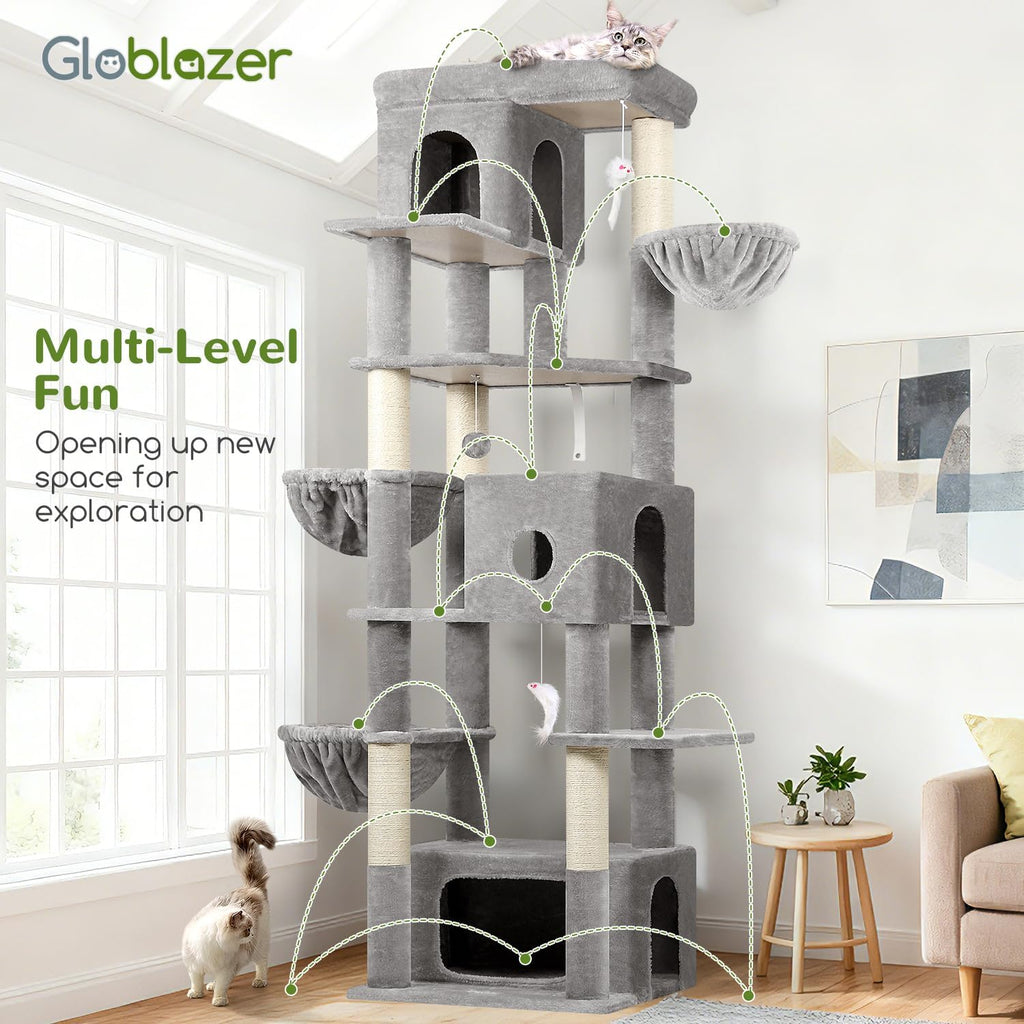 Globlazer Large Cat Tree, 80in Tall Climbing Tower, F80F, Light Grey