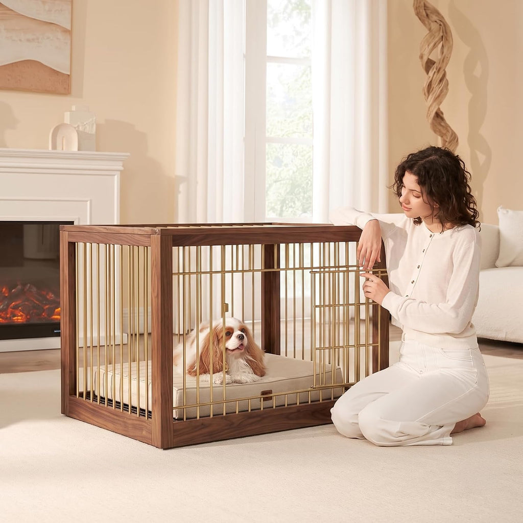 EHEYCIGA Large Memory Foam Dog Crate Bed Washable, 35x23Inch, Beige
