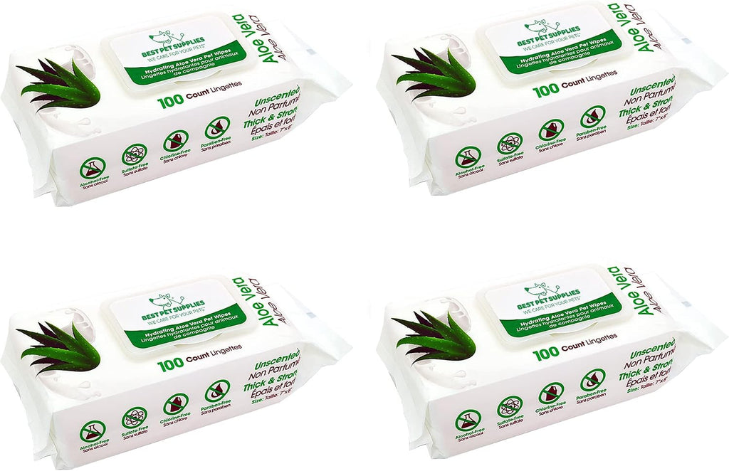 Best Pet Supplies Cleaning Dog Wipes - Hydrating Aloe, 400 Count | Unscented, Large 8x9" Pet Wipes, Vitamin E, Puppy & Cat Safe, Gentle Grooming, Resealable Pouch Prevents Drying 