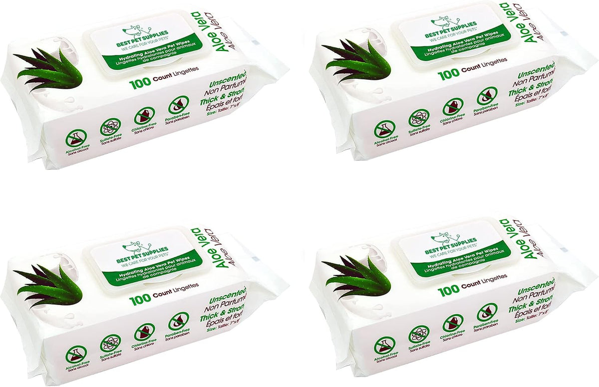 Best Pet Supplies Cleaning Dog Wipes - Hydrating Aloe, 400 Count | Unscented, Large 8x9" Pet Wipes, Vitamin E, Puppy & Cat Safe, Gentle Grooming, Resealable Pouch Prevents Drying 