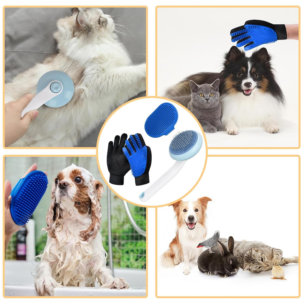 Cat Grooming Glove Brush, Self-Cleaning Slicker Pet Brush