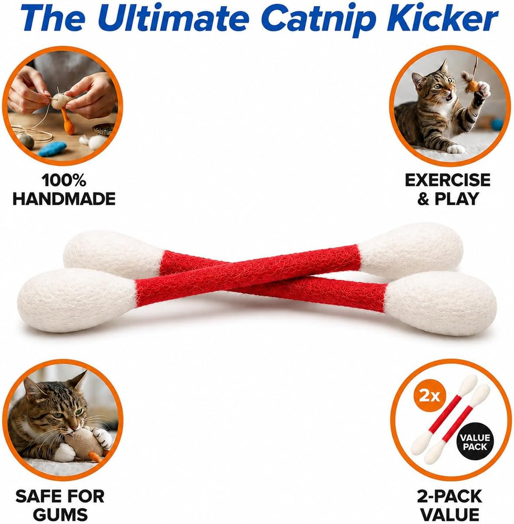 Glaciart One XXL Swabs Cat Toys with Catnip - 2 Pk | Durable for Chew, Cute Cat Toys Interactive Kitty for Boredom, Exercise, & Play | Filled w/Organic Catnip for Anxiety & as Digestive Aid