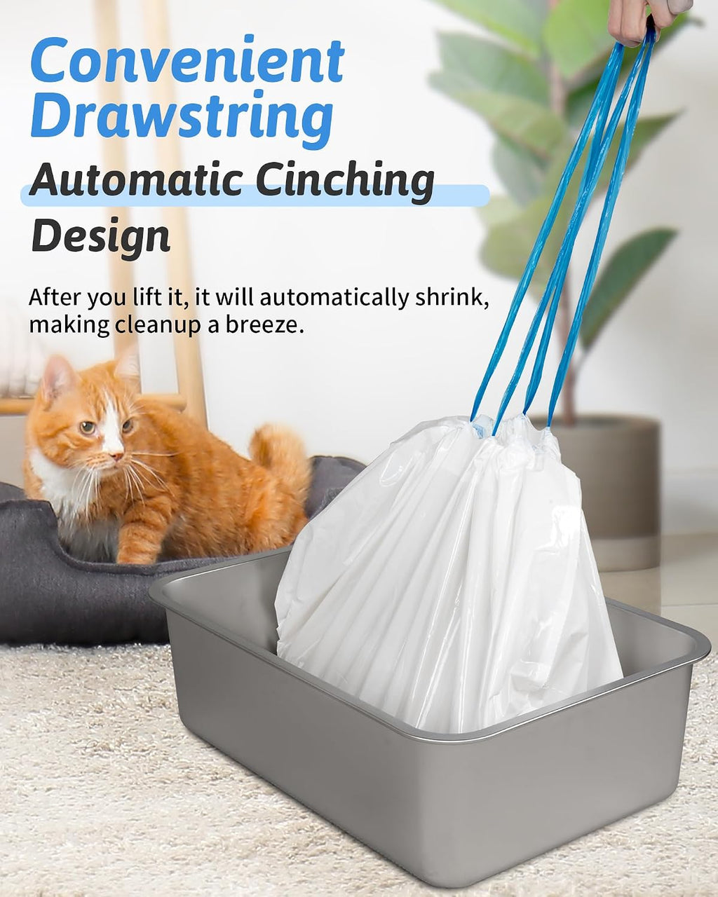 ANWA 36" x 18" Cat Litter Box Liners, Heavy-Duty Large Cat Litter Bags | 2 Mils Extra Thick, Durable & Tear-Resistant, Easy-Pull Drawstring, 30 Count