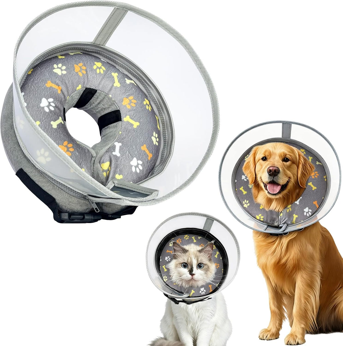 Inflatable Dog Cone Collar with Anti-Licking Clear Shield, for Dogs Cats