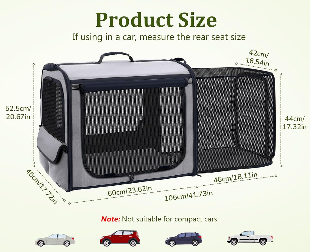 Dog Car Carrier Light Weight,Expandable,Foldable Dog Carrier, Gray