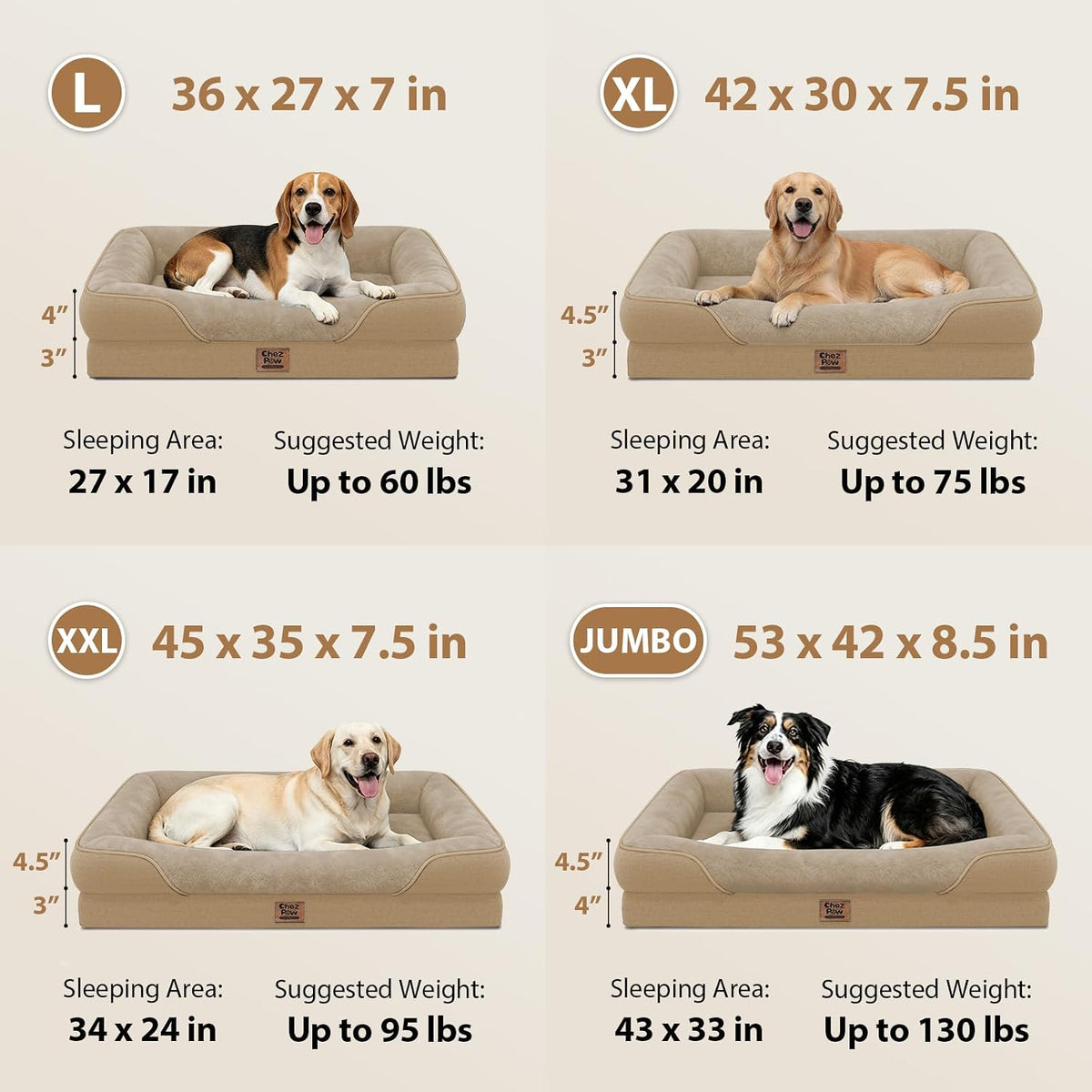 Chez Paw Orthopedic Waterproof Dog Bed for Medium and Large Dogs