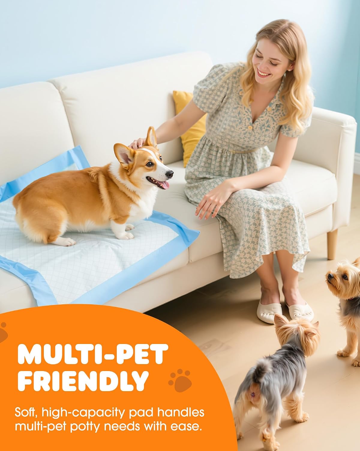 Powools Puppy Pads, 22 x 22 in, Super Absorbent, Spill-Proof, 150 Packs | Pee Pads for Dogs, 6-Layer Material, Quick-Dry, Hassle-Free Potty Pads for Floors, Furniture, Vehicle